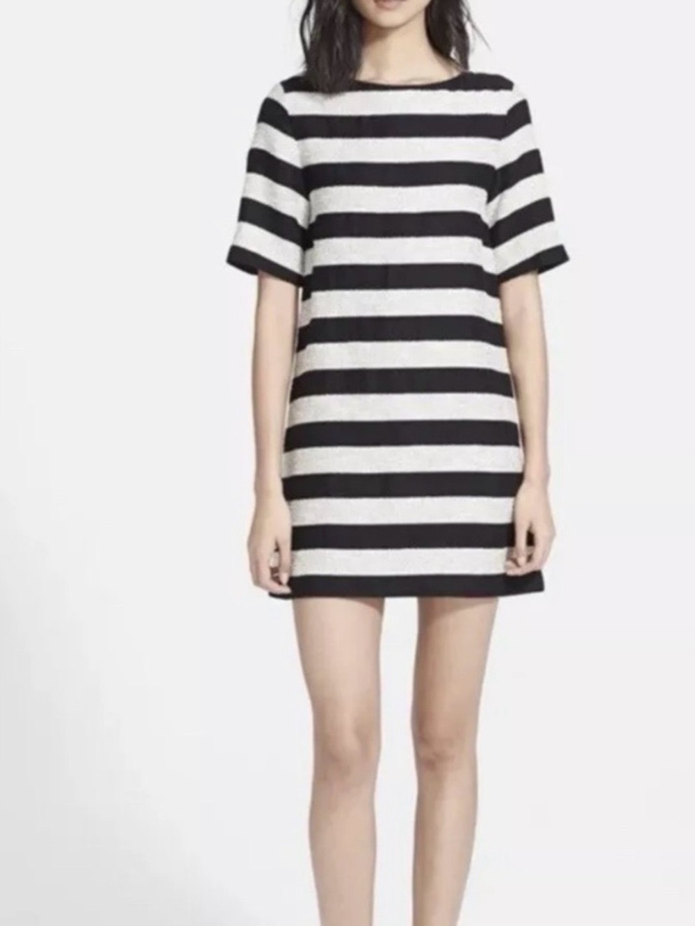 Alice+Olivia Black & White Striped Short Sleeve Dress